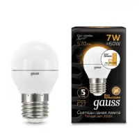 Лампа диммируемая светодиодная Gauss G45 (Шар) 7W E27 2700K/3000К, 105102107-S