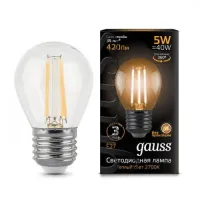 Лампа филаментная светодиодная Gauss G45 (Шар) Globe E27 5W 2700K/3000К, 105802105