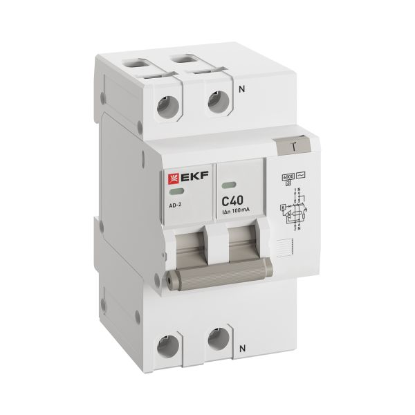 Автоматический выключатель дифференциального тока АД-2 2Р 40А характеристика C 100мА тип АС электронный 6кА PROXIMA EKF