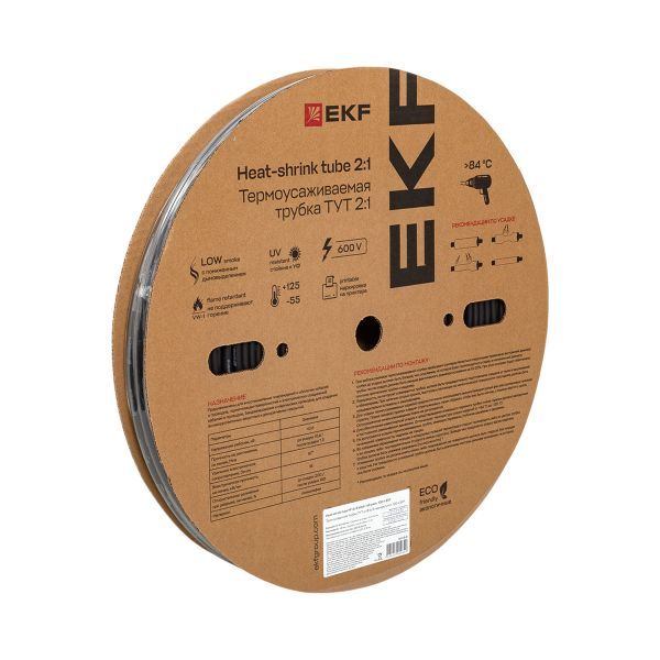 Термоусаживаемая трубка ТУТ нг 6/3 черная рулон EKF PROxima
