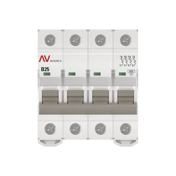 Выключатель автоматический модульный 4п B 25А 6кА AV-6 AVERES EKF mcb6-4-25B-av