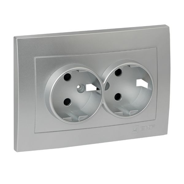 Валенсия лицевая панель розетки 2-местной с/з 16А сталь с защ. штор. EKF
