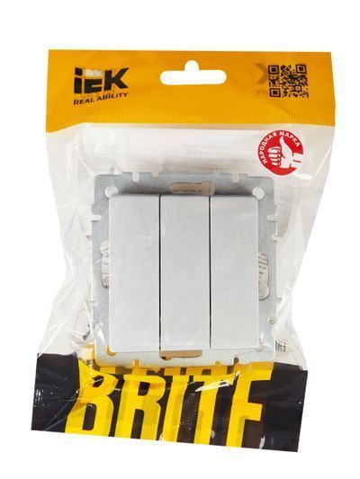 BRITE Выключатель 3-клавишный 10А ВС10-3-0-БрА алюминий IEK