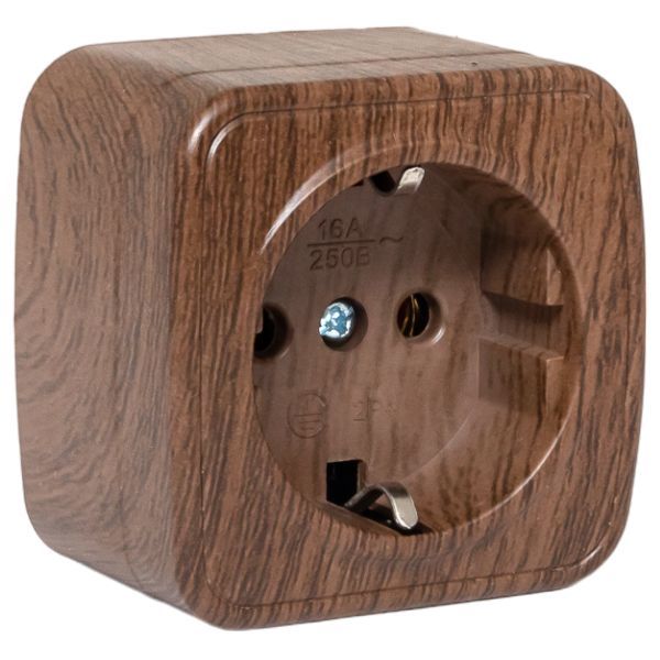 Розетка 1-местная ОП Минск 16А с заземлением тёмное дерево EKF