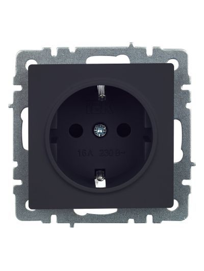 BRITE Розетка 1-местная с заземлением с защитными шторками 16А РС14-1-0-БрГ графит IEK