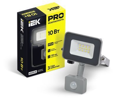 IEK  10Вт  6500К  800Лм IP54 150×90×25  серый с  датчиком движения / СДО 07-10Д  с ДД