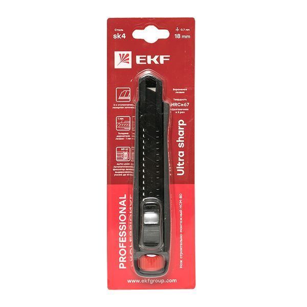 Нож строительно-монтажный 18 мм НСМ-80 (SK4) Heavy Duty (до 60 кг) EKF Professional