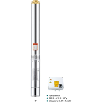 Скважинный насос LEO 4XR 6/35-4, 4 кВт, 380В, Qном. 6,0 m3h, Hном. 162 m, Qmax. 8,4 m3h, Hmax. 251 m