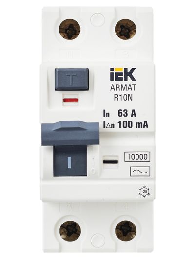 ARMAT Выключатель дифференциального тока R10N 2P 63А 100мА тип AC IEK