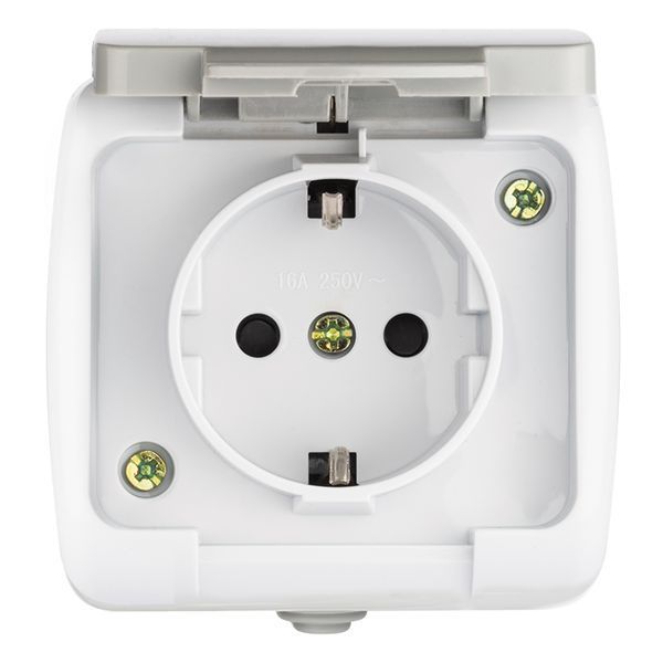 Мурманск Розетка 1-местная 16А с заземлением с крышкой IP54 серый с защитными шторками EKF