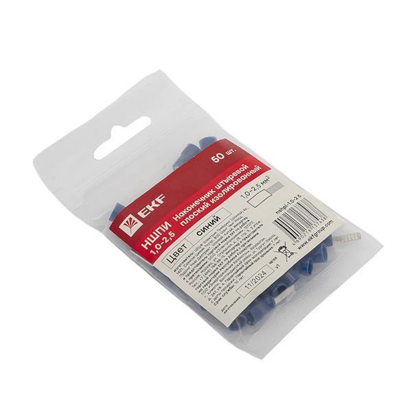 Наконечник штыревой плоский изолированный НШПИ 1.0-2.5 (уп 50шт) EKF PROxima