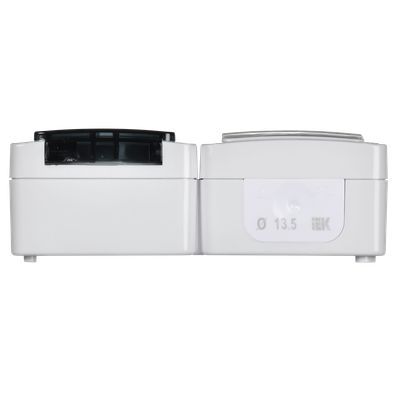 Блок горизонтальный для открытой установки БГб-22-31-ГПБд (Выключатель 1-клавишный + розетка 1-местная с заземляющим контактом) IP54 ГЕРМЕС PLUS (белый/дымчатый) IEK