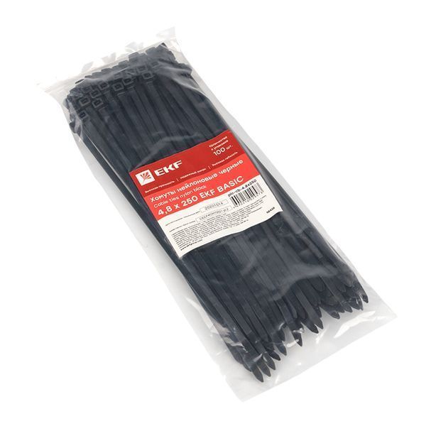 Хомут нейлоновый черный (4,8x250) (100шт.) EKF Basic