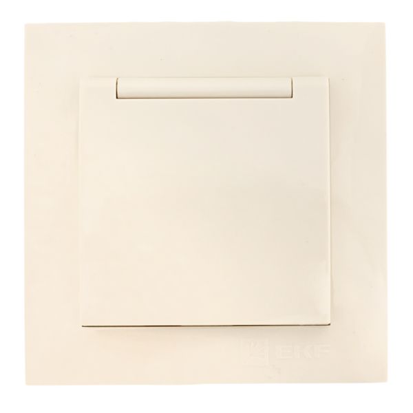 Валенсия розетка 1-местная с/з 16А кремовая с крышкой и защ. штор. EKF