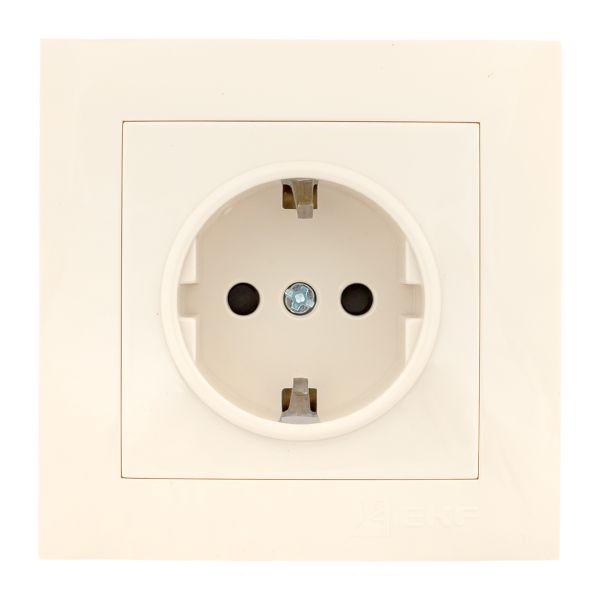 Валенсия розетка 1-местная с/з 16А кремовая с защ. штор. EKF