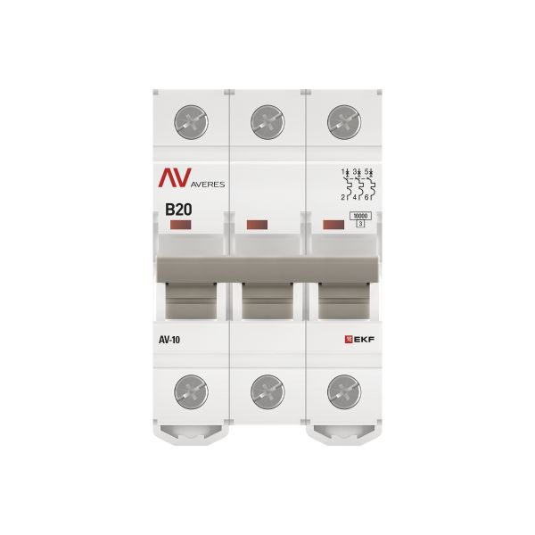 Выключатель автоматический AV-10 3P 20A (B) 10kA EKF AVERES