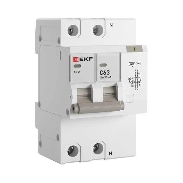 Автоматический выключатель дифференциального тока АД-2 2Р 63А характеристика C 30мА тип АС электронный 6кА PROXIMA EKF