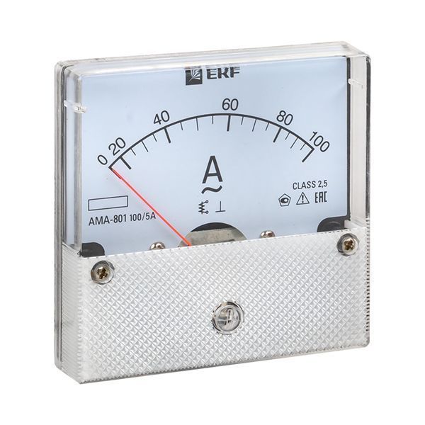 Амперметр AMA-801 аналоговый на панель (80x80) круглый вырез 100А трансф. подкл. EKF