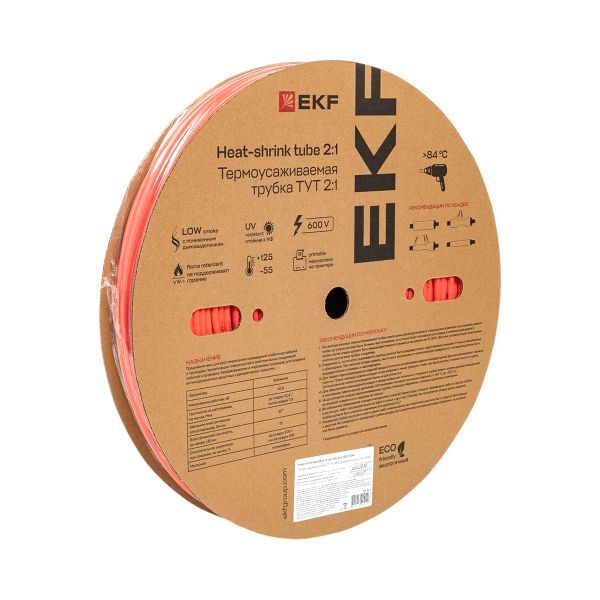 Термоусаживаемая трубка ТУТ нг 6/3 красная рулон EKF PROxima