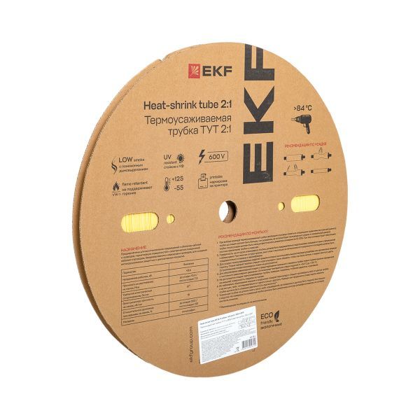 Термоусаживаемая трубка ТУТ нг 8/4 желтая рулон EKF PROxima