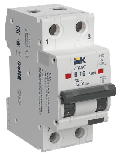 ARMAT Автоматический выключатель дифференциального тока B10N 2P B16 30мА тип A IEK