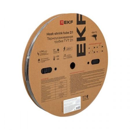 Термоусаживаемая трубка ТУТ нг 6/3 черная рулон EKF PROxima