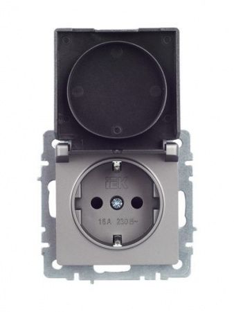 BRITE Розетка 1-местная с заземлением с защитными шторками и крышкой 16А IP44 РСбш10-3-44-БрС сталь IEK