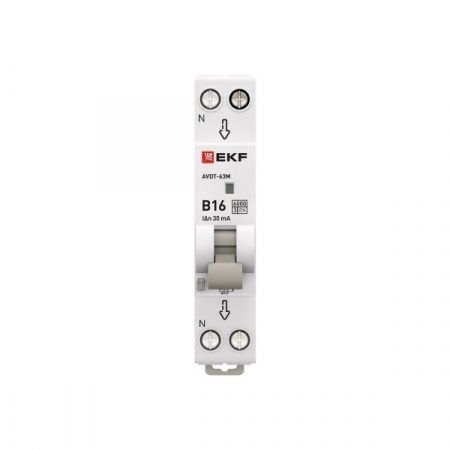 Автоматический выключатель дифференциального тока АВДТ-63М 1P+N 18мм 16А характеристика B 30мА тип A электронный 6кА PROXIMA EKF