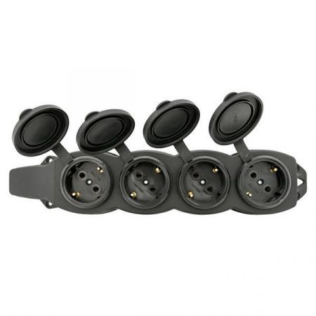 Розетка (колодка) четырехместная с защит. крышками каучуковая 230В 2P+PE 16A IP44 EKF Марс