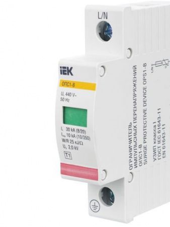 KARAT Ограничитель импульсного перенапряжения ОПС1-B 1P In=30кА Un=400В Im=60кА IEK
