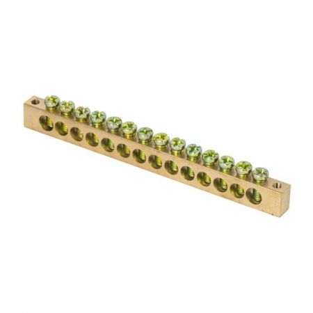 Шина PEN "ноль-земля" (8x12мм) 14 отверстий латунь крепеж по краям EKF PROxima