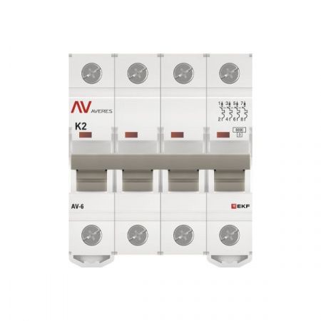 Выключатель автоматический AV-6 4P 2A (K) 6kA EKF AVERES