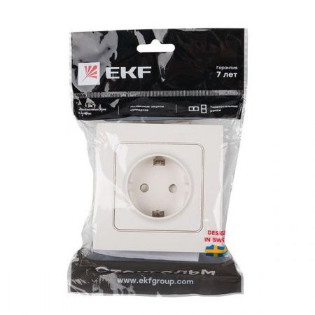 Стокгольм Розетка 1-местная с/з 16А автоматические клеммы белая с защ. штор. EKF PROxima