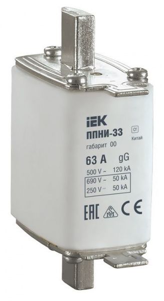 Плавкая вставка предохранителя ППНИ-33 габарит 00 63А IEK