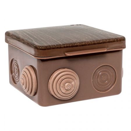 Коробка распределительная КМР-030-031 с крышкой (80x80x50) 7 мембранных вводов тёмное дерево IP54 EKF PROxima