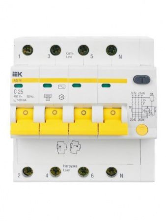 Диф. автомат  4П  25А 100мА  IEK  АД-14