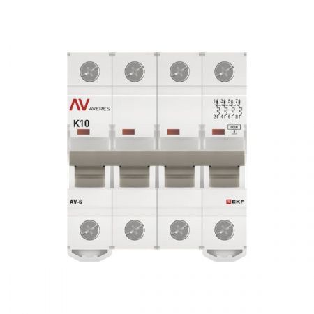 Выключатель автоматический AV-6 4P 10A (K) 6kA EKF AVERES