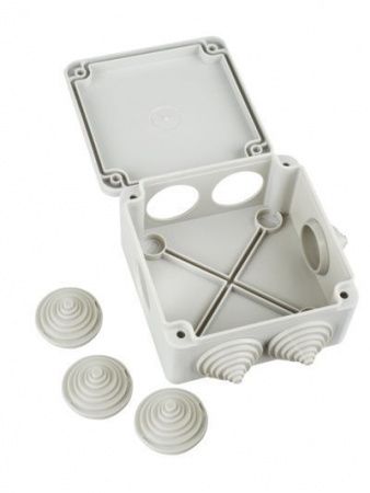 Коробка распаячная КМ для открытой проводки безгалогенная (HF) 100х100х45мм IP44 6 вводов серая IEK