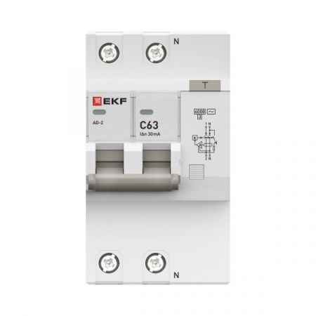 Автоматический выключатель дифференциального тока АД-2 2Р 63А характеристика C 30мА тип АС электронный 6кА PROXIMA EKF