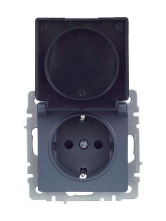 BRITE Розетка 1-местная с заземлением с защитными шторками и крышкой 16А IP20 РСбш10-3-БрМ маренго IEK