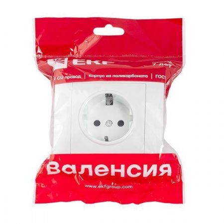 Валенсия розетка 1-местная с/з 16А белая с защ. штор. EKF PROxima