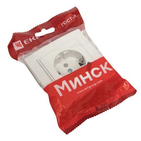 Розетка 1-местная СП с/з Минск 16А белая с защ. штор. с USB 1А EKF