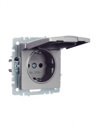 BRITE Розетка 1-местная с заземлением с защитными шторками и крышкой 16А IP44 РСбш10-3-44-БрС сталь IEK