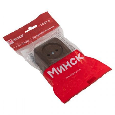 Розетка 1-местная ОП Минск 10А без заземления тёмное дерево EKF