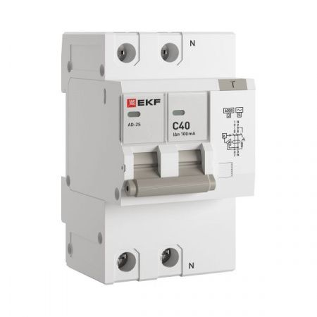 Автоматический выключатель дифференциального тока АД-2 2Р (S) 40А характеристика C 100мА тип АС электронный селективный 6кА PROXIMA EKF