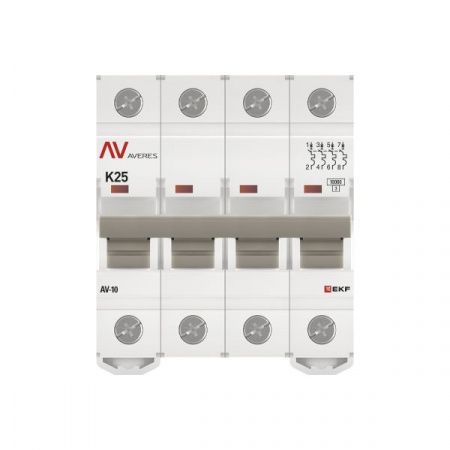 Выключатель автоматический AV-10 4P 25A (K) 10kA EKF AVERES