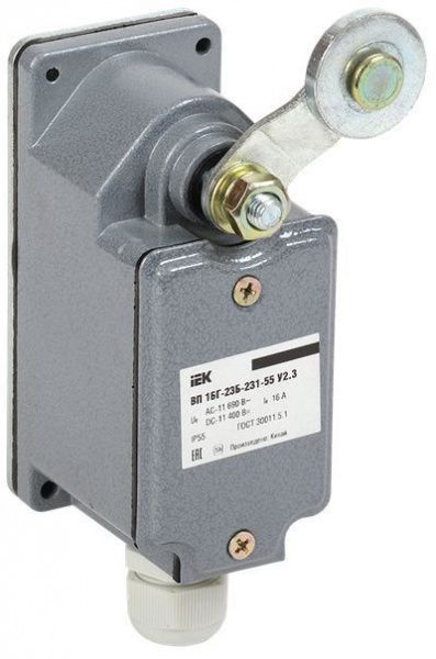 Выключатель концевой ВП 16Г-23Б-231-55 У2.3 рычаг с роликом/ход вправо/cамовозврат 1з+1р IP55 IEK