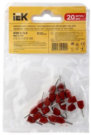 Наконечник НШВИ(2) 0,75-8 темно-красный (20шт/упак) IEK