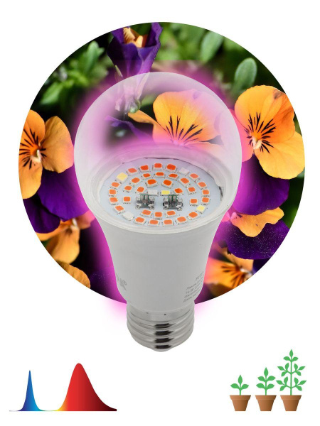 Лампа светодиодная для растений ЭРА E27 12W 1310K прозрачная Fito-12W-RB-E27 Б0050601