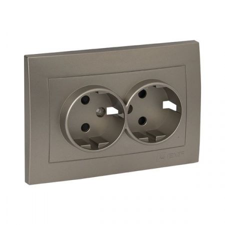 Валенсия лицевая панель розетки 2-местной с/з 16А кашемир с защ. штор. EKF